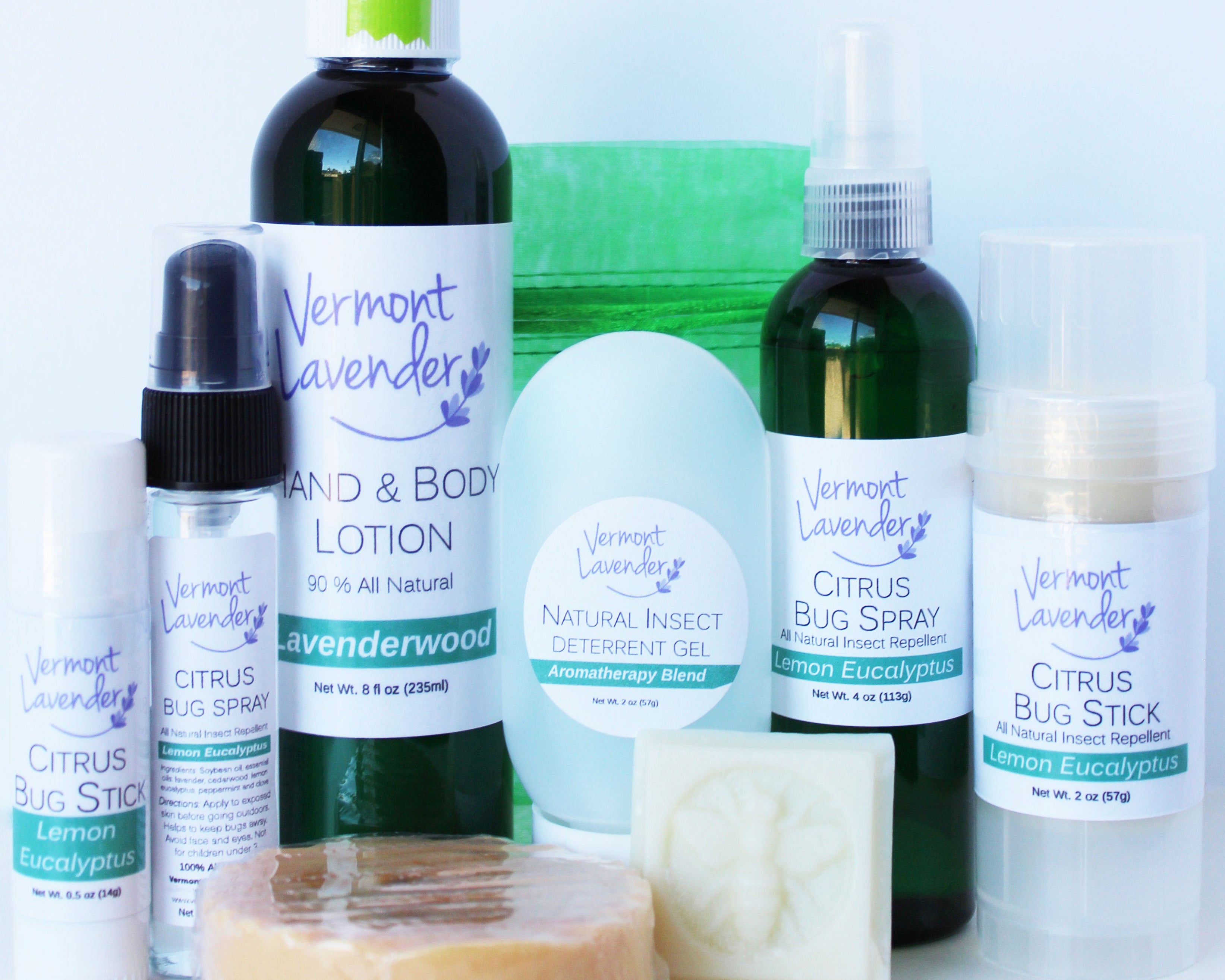 Vermont Lavender has your covered withe bug defense team including the bug defense kit, insect repellent kit, bug off lotion plus it's made locally here in Barre, VT close to Montpelier, VT our capital.