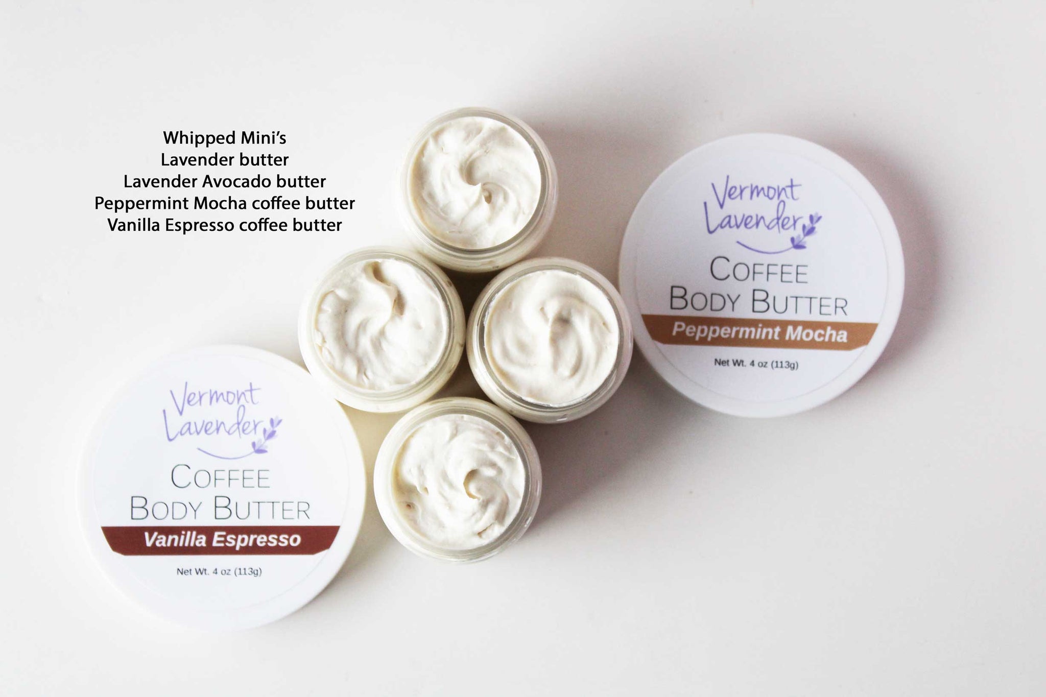 Vanilla espresso and Peppermint mocha Whipped coffee body butters 