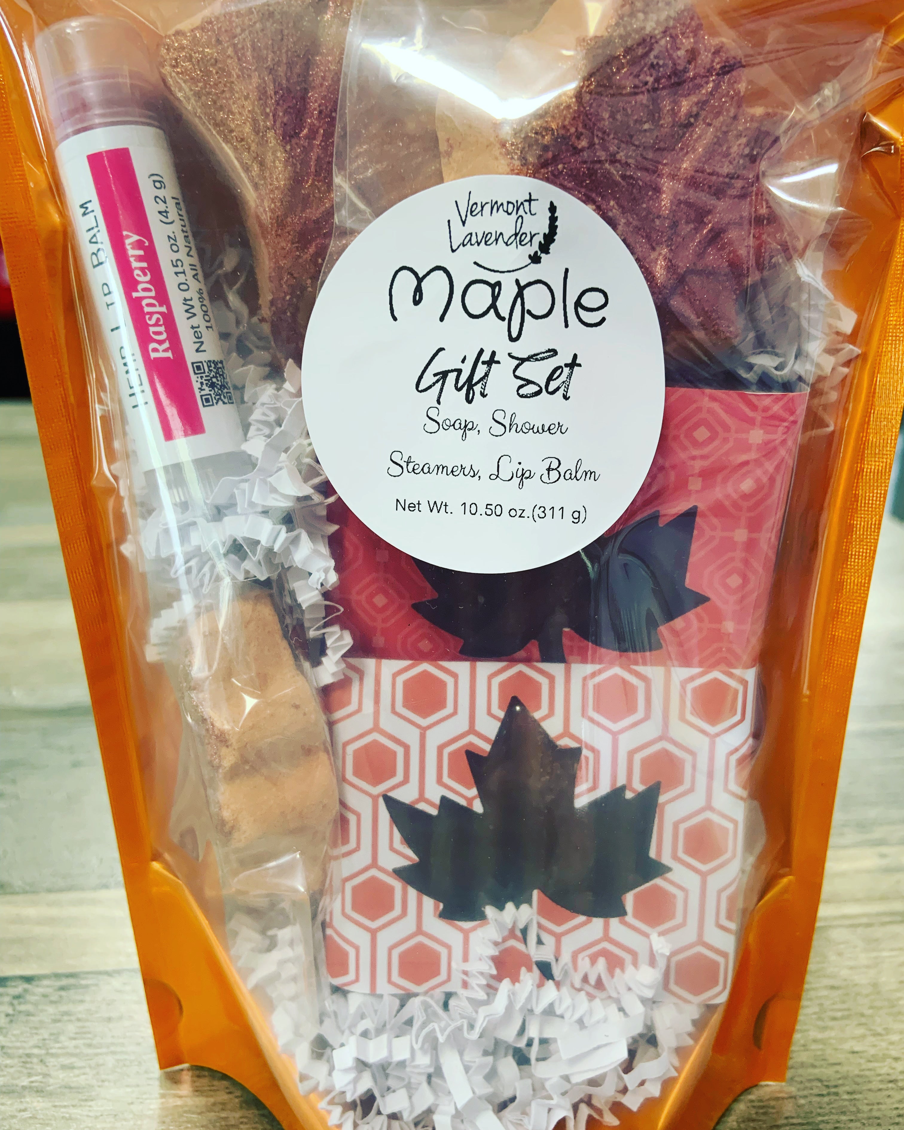 Maple gift set soaps shower steamers and lip balm in a gift pack