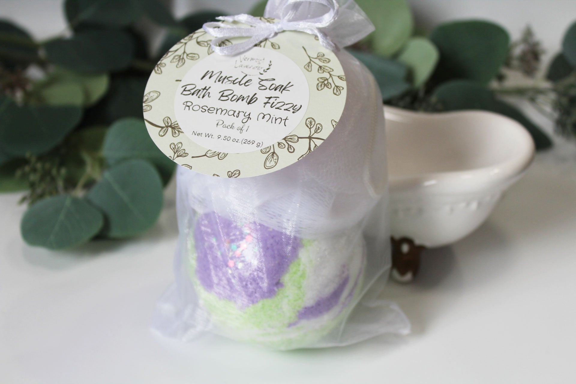 Bath Bomb | Fizzy | Rosemary Peppermint | Large - Muscle Soaking Bath by Vermont Lavender purple