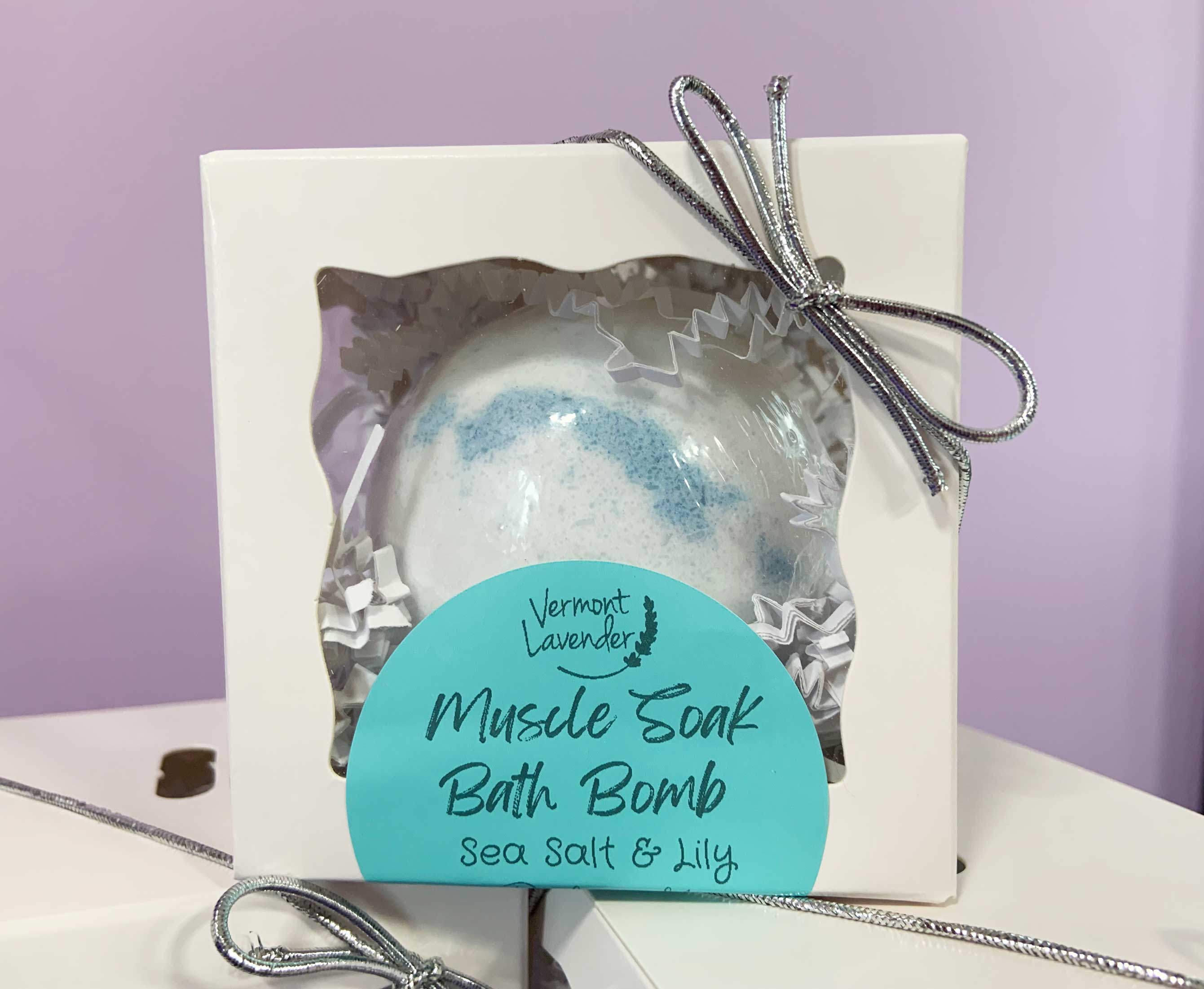 sea salt and lily muscle soak bath bomb