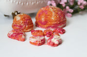 Bubble bar ice cream scoops small and large with ice cream themed items Mango sorbet scent with eco-glitter on top orange and dark pink colors by Vermont Lavender