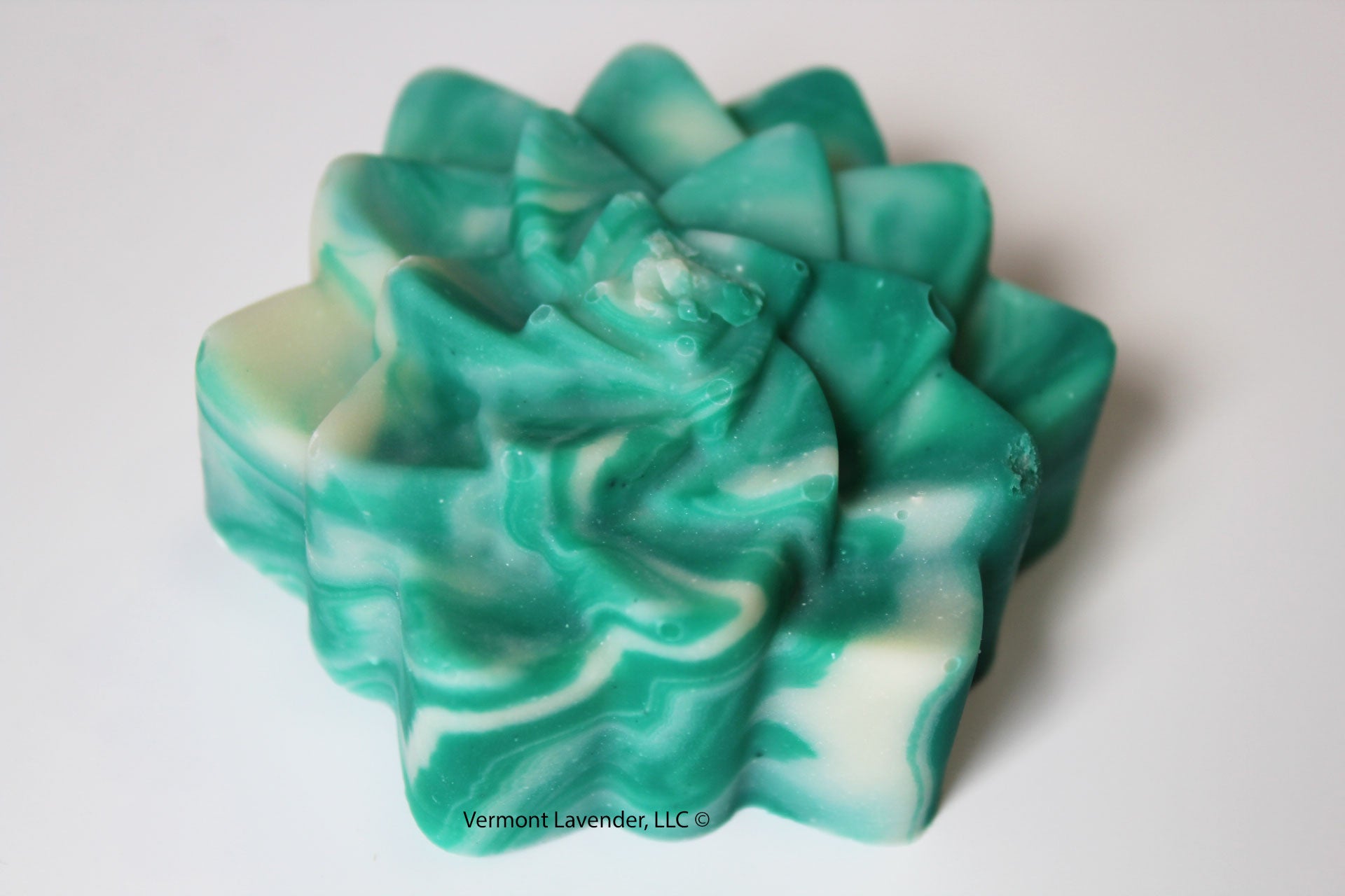 Eucalyptus spearmint GM Lotus design cold process soap by Vermont Lavender top view