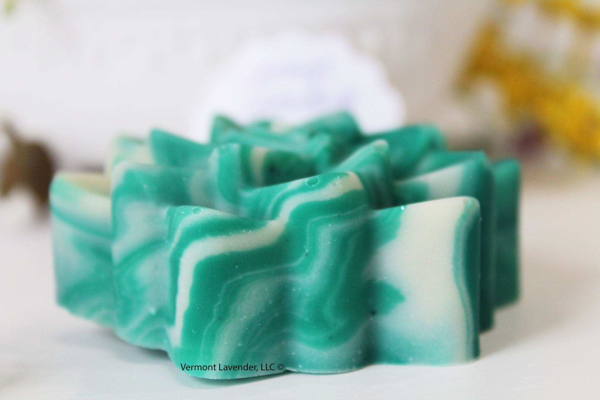 Eucalyptus spearmint GM Lotus design cold process soap by Vermont Lavender