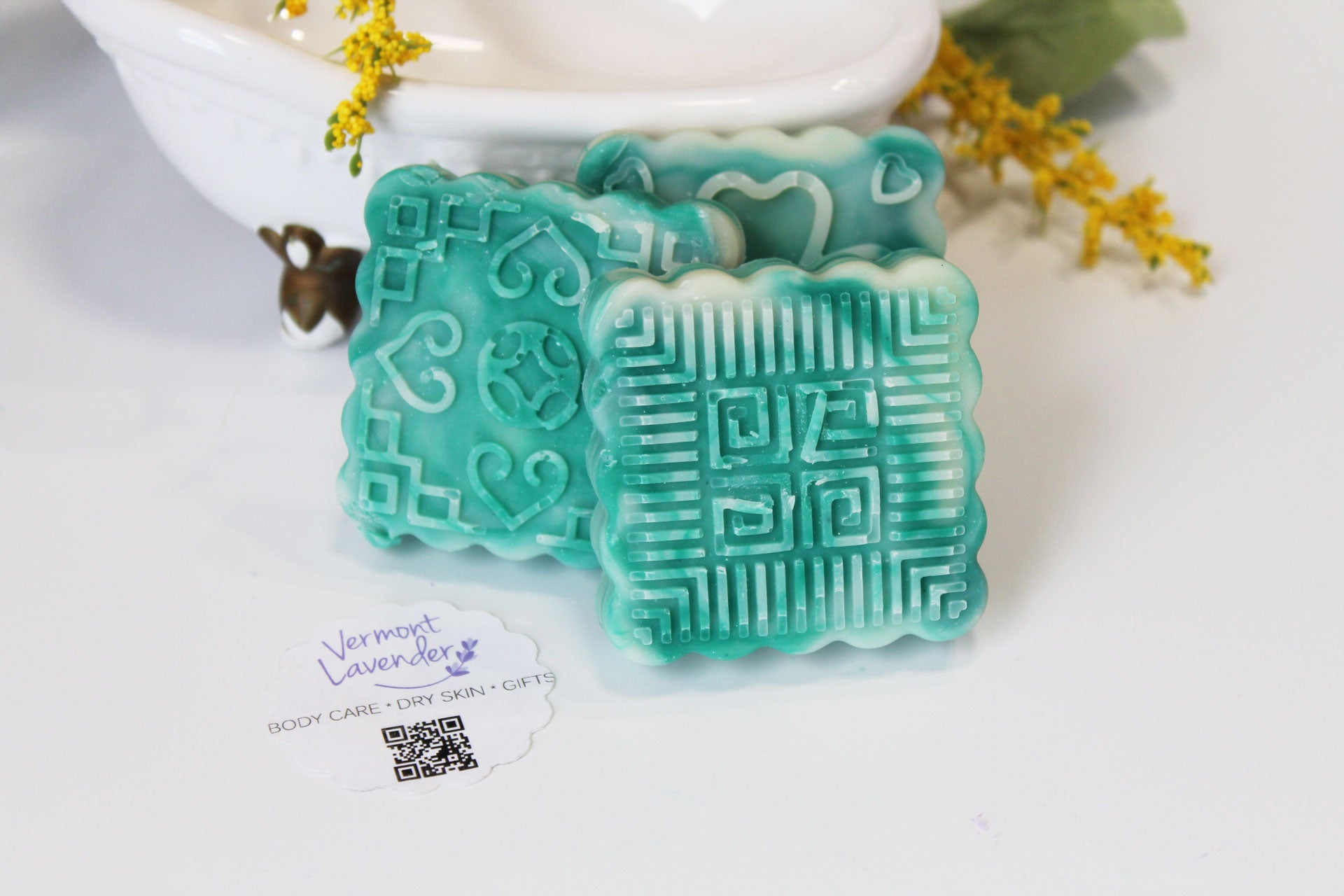 Eucalyptus spearmint GM Mosaic set of 3 design cold process soap by Vermont Lavender