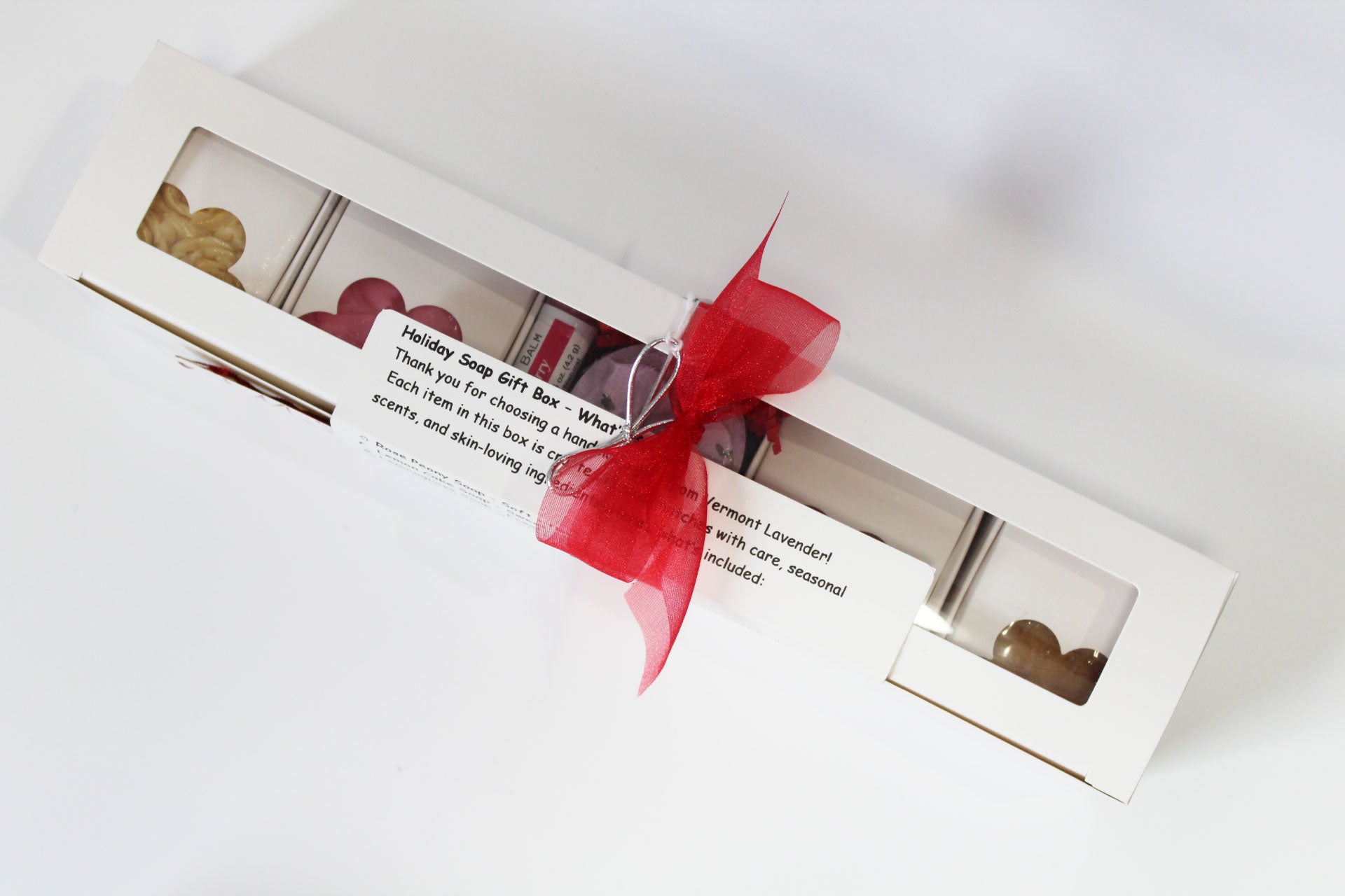 Rose Peony #5 soap gift box - rose peony, lemon cake, lemongrass soaps, lavender chamomile shower steamer, raspberry lip balm