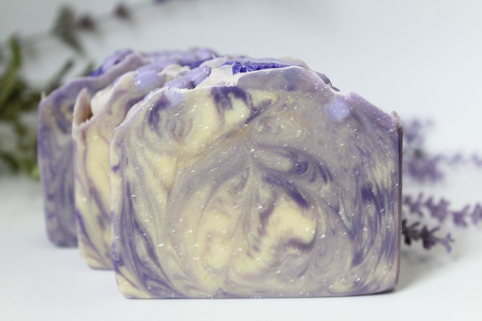 lavender goat milk soap with butterfly flower cold process soap front view by Vermont Lavender