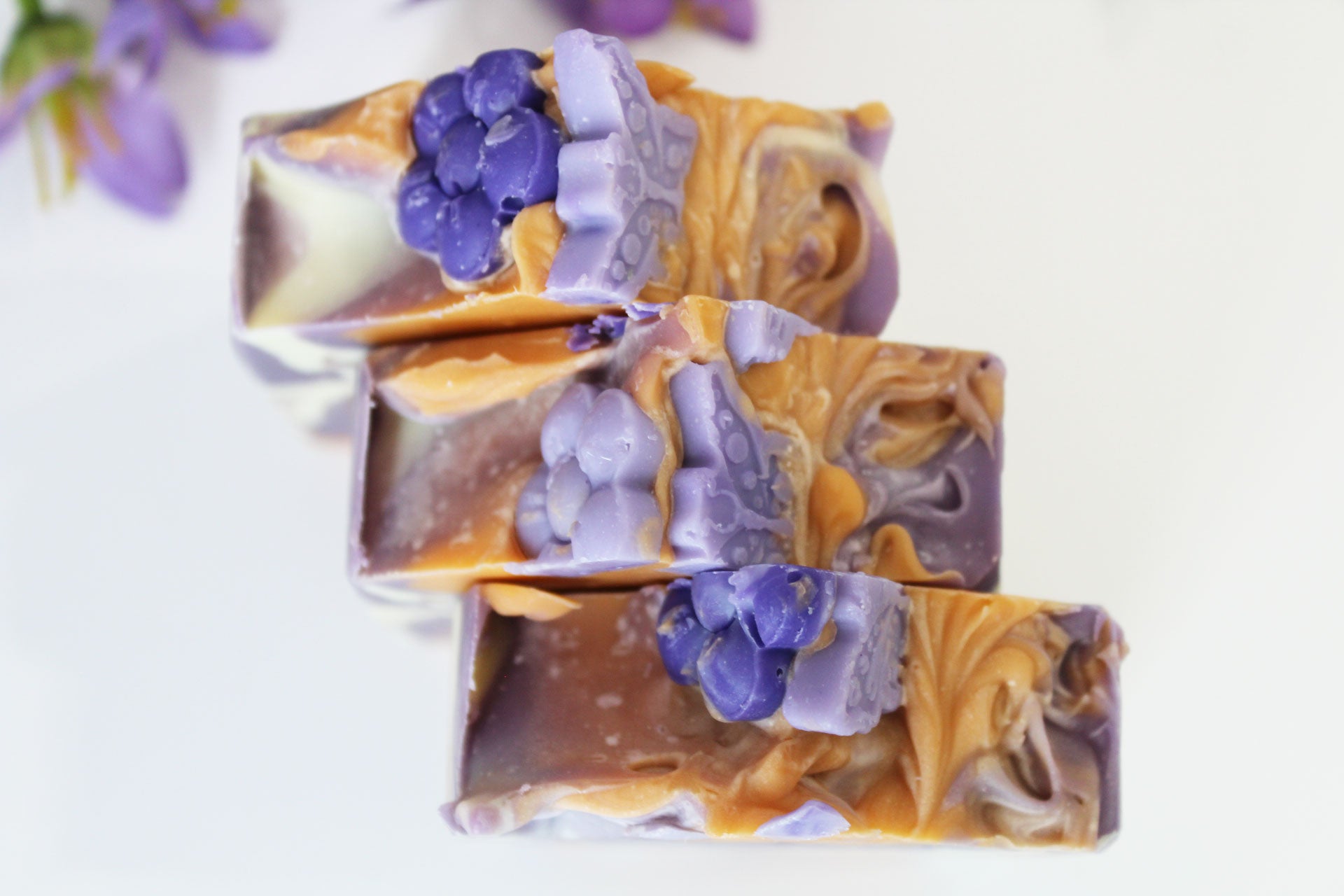 Lavender Orange Zesty Soap | Lavender Orange Essential Oil | Butterfly Flower Swirly top view by Vermont Lavender