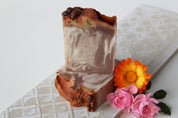Pumpkin spice latte coffee soap bar by Vermont Lavender front view with coffee beans 