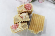 Rose garden honey oatmeal cocoa butter soap medium soap bar flower embed top by Vermont Lavender