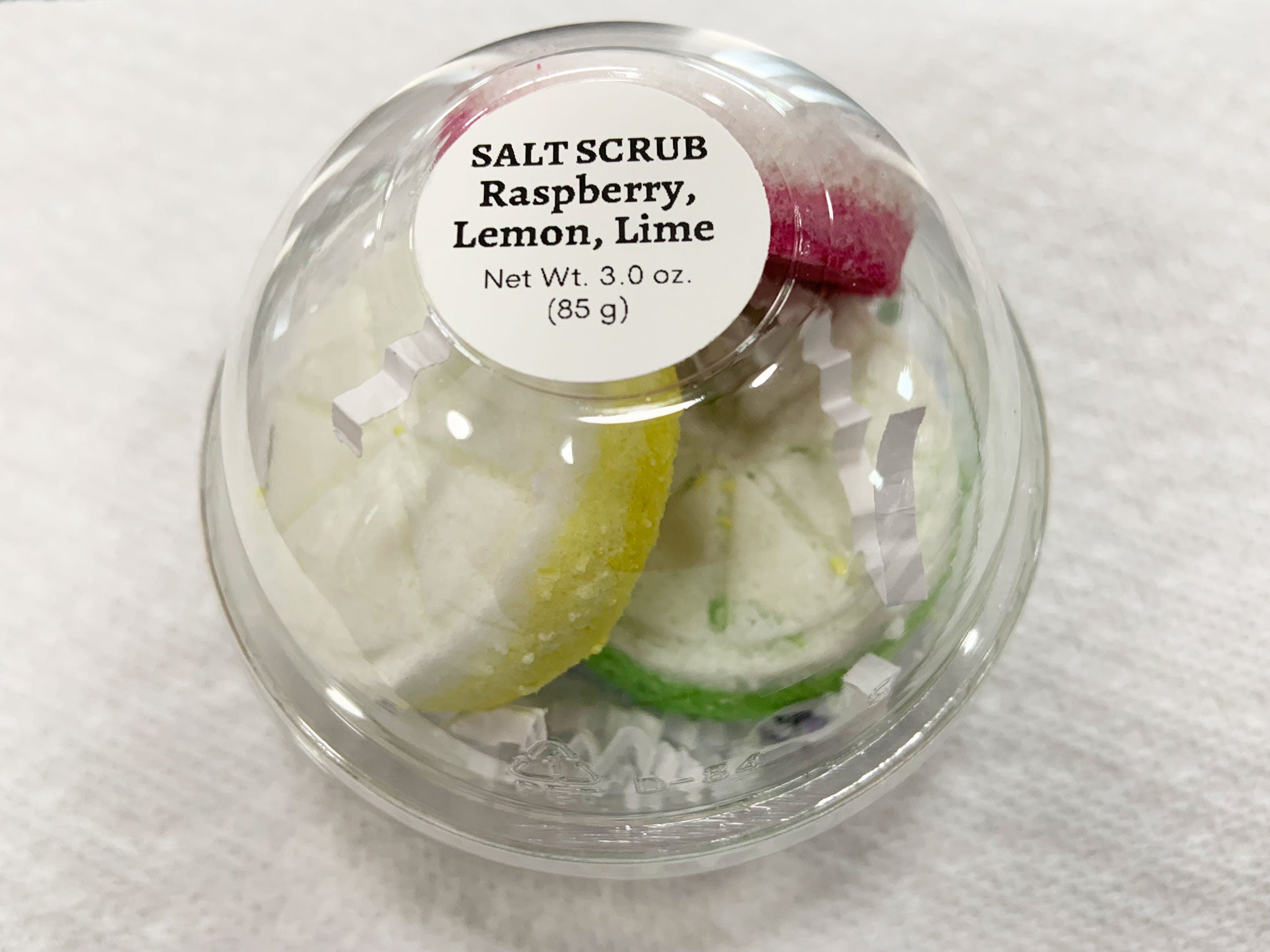 salt scrub raspberry lemon lime citrus slices exfoliating