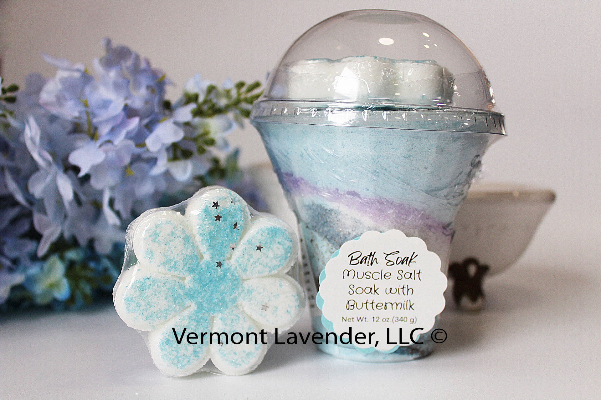 Sea salt and lLily bath milk shake with flower bath bomb 3 - 4 uses by Vermont Lavender LLC