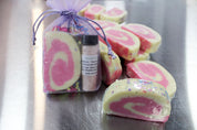 Raspberry jam solid bubble bar jelly roll style with muscle soaking bath salts in organza purple bag