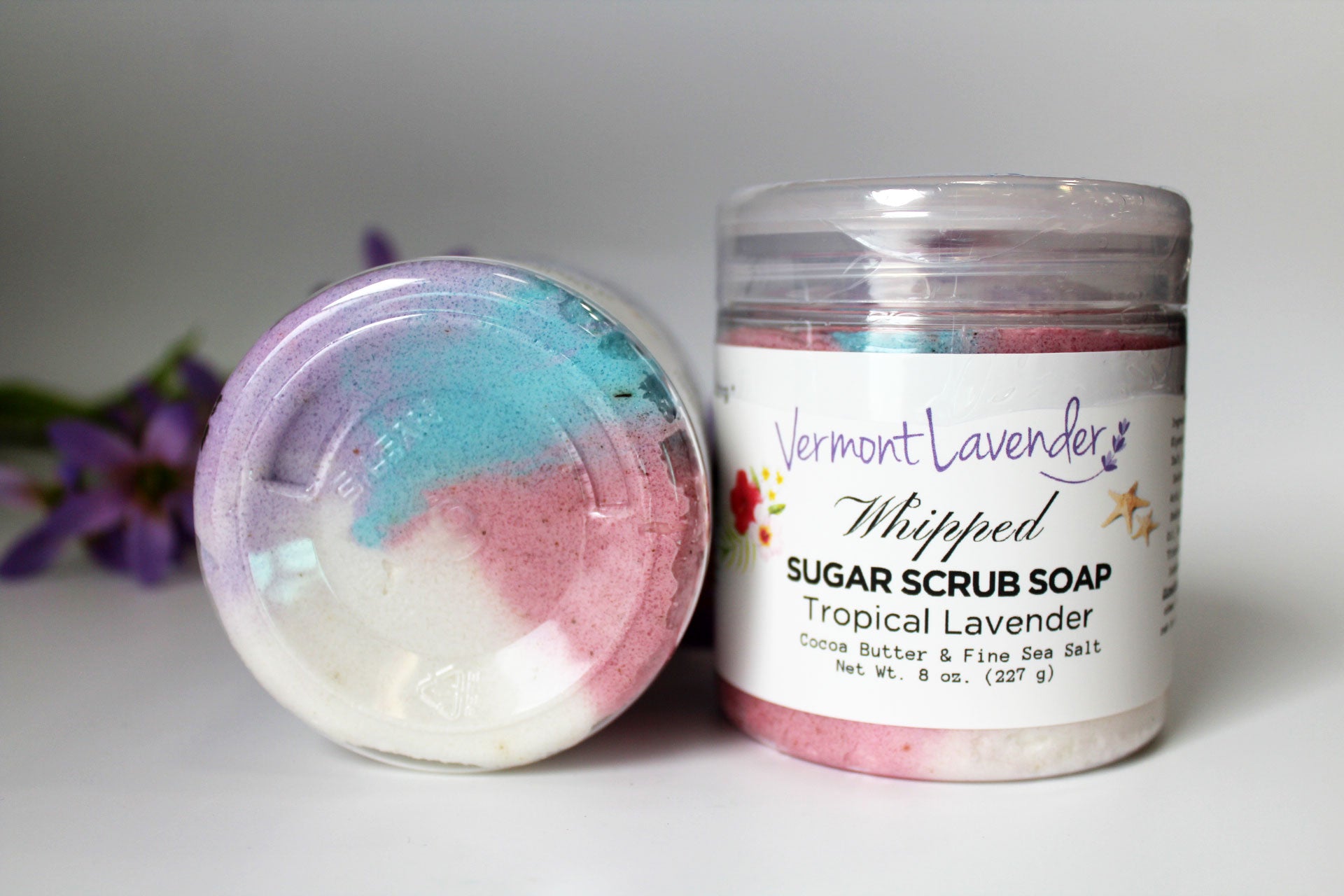 Sugar scrub foaming soap tropical cocoa butter and fine sea salt by Vermont Lavender 4 oz and 4 oz