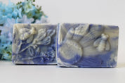 Wild Rose Soap with Floral Embed | Botanical Herbs Oatmeal VT Honey Cocoa Butter blue and creamy colored soaps