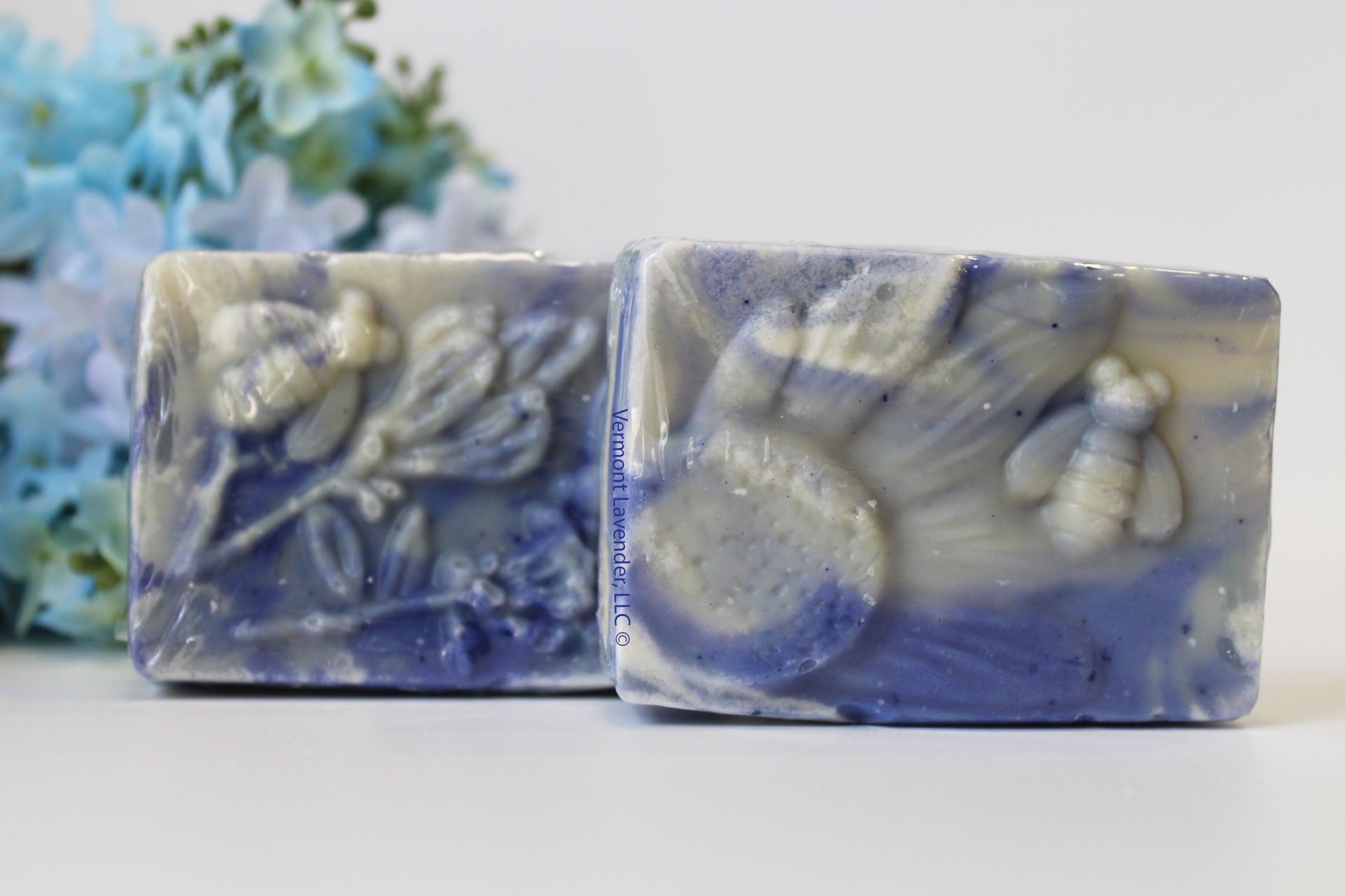 Wild Rose Soap with Floral Embed | Botanical Herbs Oatmeal VT Honey Cocoa Butter blue and creamy colored soaps