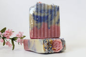 Wild Rose Soap with Floral Embed | Botanical Herbs Oatmeal VT Honey Cocoa Butter front and top view