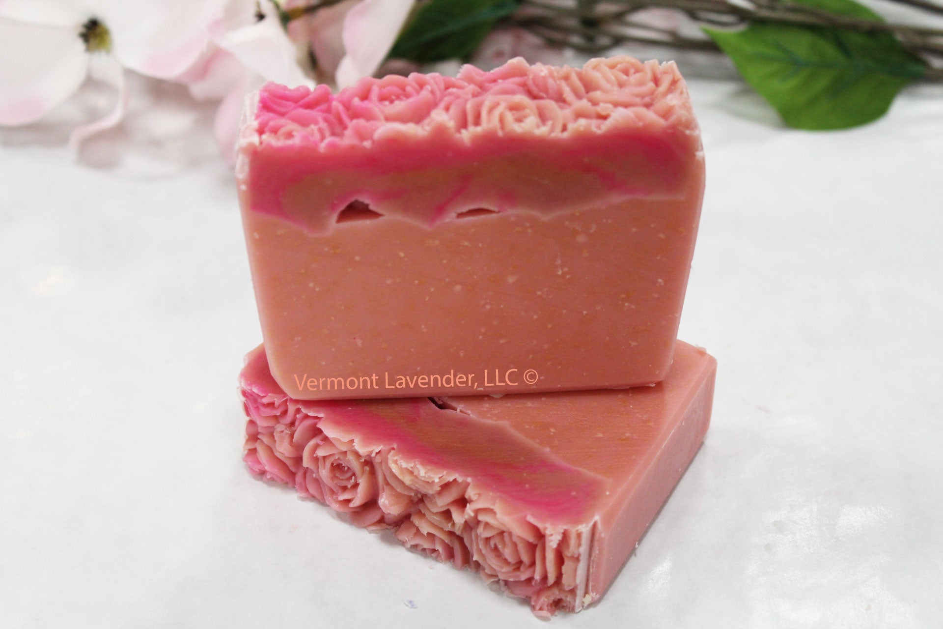 wildflower honey soap with roses on top by Vermont Lavender