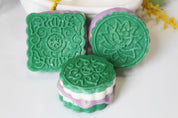 Windsong balsam lavender frosting cookie soaps by Vermont Lavender  front view green and purple soaps for hands and body