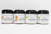 Four jars of Vermont Lavender Whipped Sugar Scrub Soap on a white background