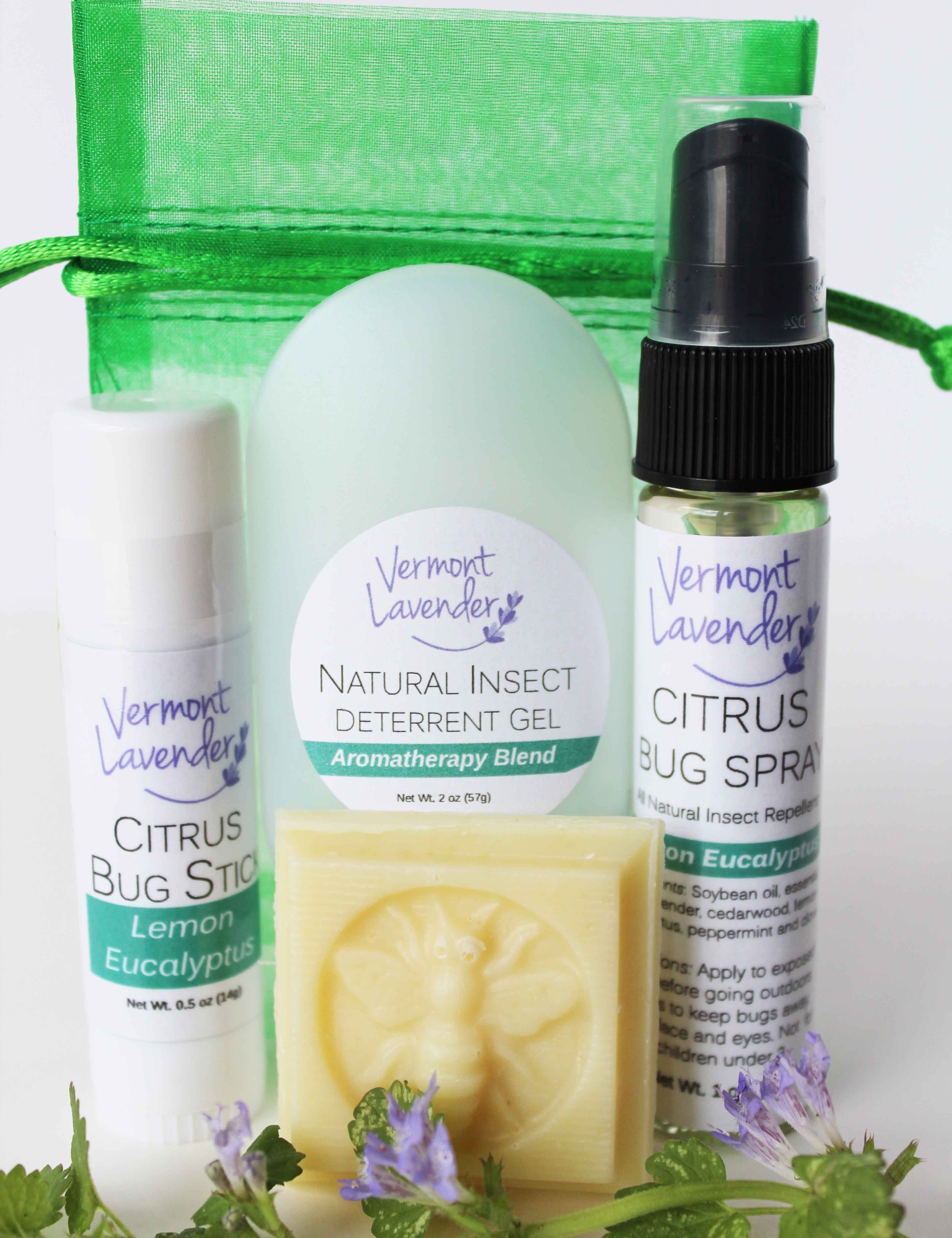 Citrus bug kit spray lotion stick natural insect deterrent gel aromatherapy hand soap and organza bag