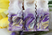 Lilies and lilac soap bar handcrafted by Vermont Lavender Top view