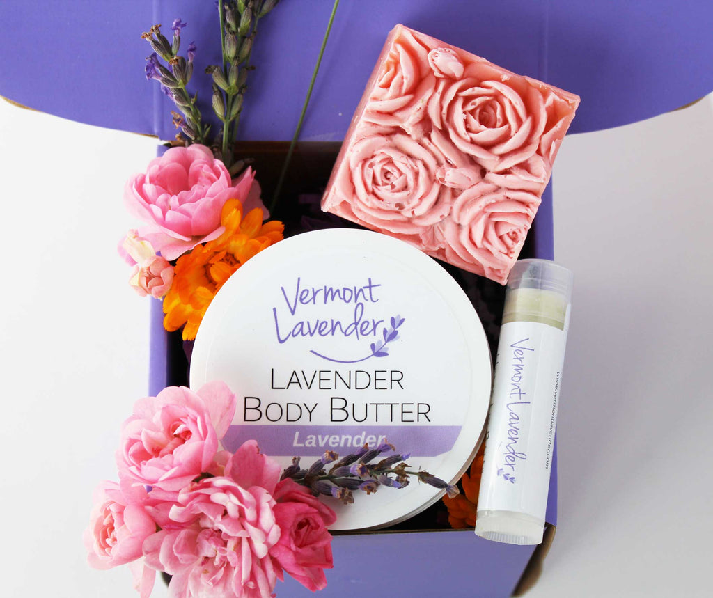 Gift Box Lavender Floral Spa Box | Lavender Body Butter | Rose Soap | Lip Care | Gift For Her