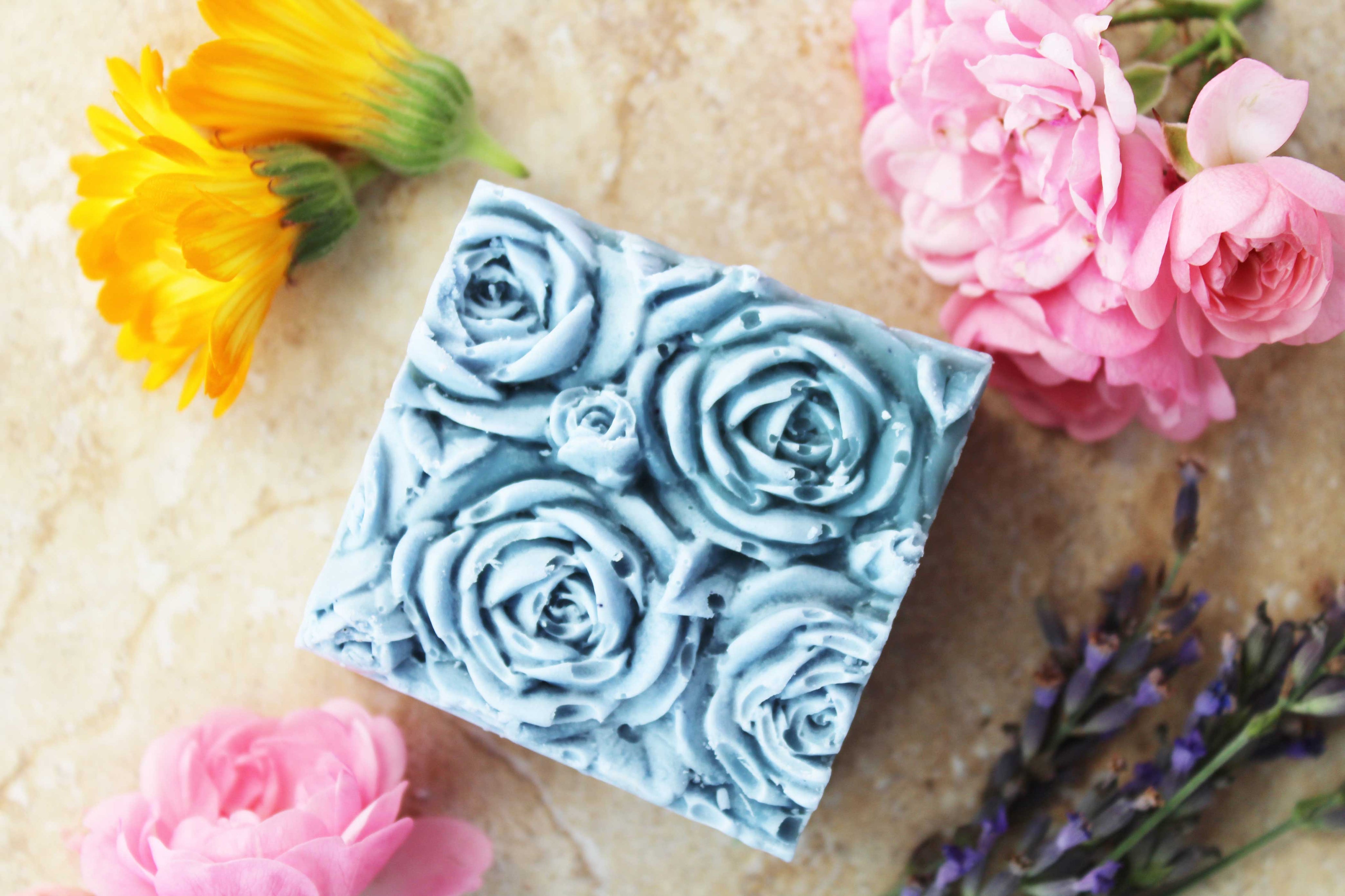 Lavender essential oil soap blue rose flowers by Vermont Lavender