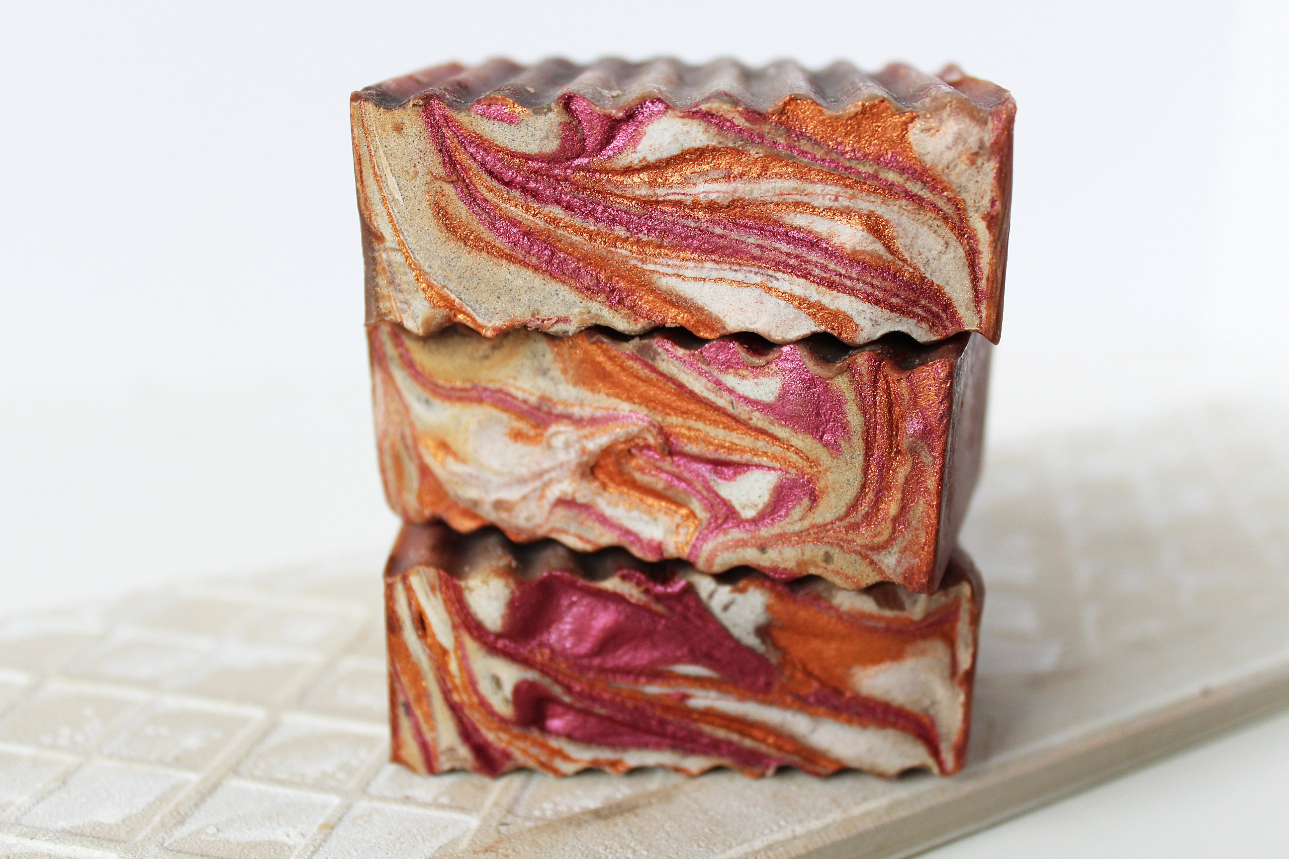 Maple Sugar Vanilla Scent | Vermont Maple Wood Autumn Amber Soap front view with red orange mica